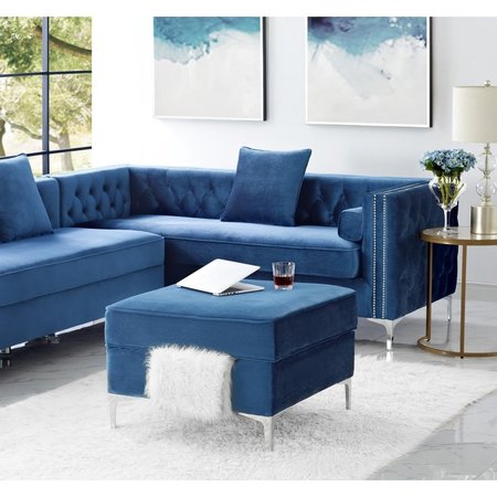 COMFORTCORRECT Levi Velvet Modern Contemporary Square Storage Ottoman - Navy CO2625054